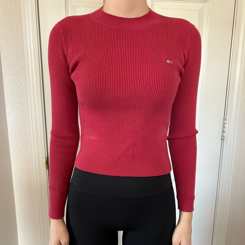 Tommy Jeans red mock neck sweater